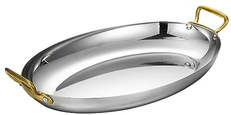 Paellera Española Ovalada de 4 Tamaños con Asas Dobles Remachadas, Paella de Mariscos de Acero Inoxidable Sartenes Antiadherentes para Acampar y Reunirse, Plata, 40 cm
