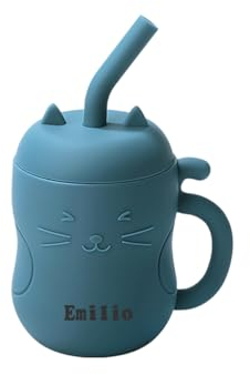 TYRY.HU Personalised Dinky Silicone Baby Transition Cats Drinking Cup with Handle Customized Name Tiny Training Open Cup Perfect for Toddlers Learning Independent Drinking Dark Blue