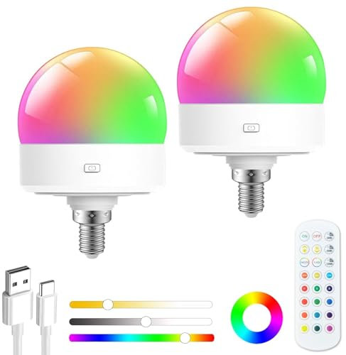 Gotopceed Lampadina Ricaricabile Con Telecomando Lampadina a Batteria Dimmerabile Lampadine LED E14 Magnetica Lampadina Senza Corrente Emergenza Casa Luci Lampadina, 2 Pezzi