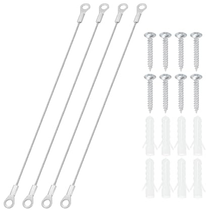 PATIKIL Cable de Acero Inoxidable con Ojales 0.06 x 8 1.5mm x 20cm, 4 Paquetes de Cuerda de Seguridad con Tornillos de Montaje para Colgar Luces de Escenario