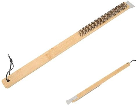 Pizza Oven Brush with Extra Long Wood Handle - Non-Scratch Cleaning Tool & Scraper, Heat-Resistant Pizza Stone Cleaner for Oven & Grill Maintenance