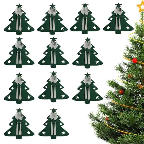 ARROMI 12 Stück Bestecktasche Weihnachten, Besteckhalter Weihnachten Filz, Bestecktasche Filz Weihnachten, Weihnachten Bestecktasche, Für Weihnachtsfeiern, Festliche Abendessen