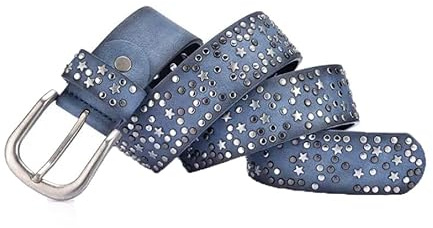 HELBAY Damen Gürtel Punk Dornschließe Vintage Geometrische Nieten Original Ledergürtel