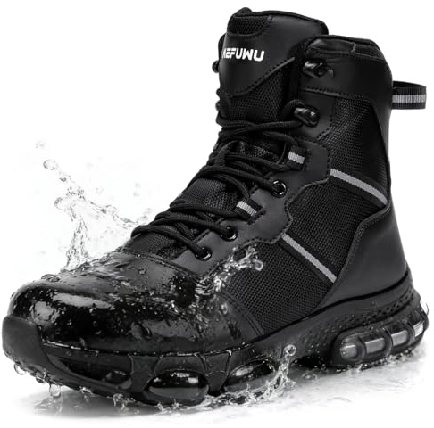 KEFUWU Military Tactical Work Boots Men Women Waterproof Non Slip Side Zipper Hiking Combat Motorcycle Boots Botas Militares Tácticas(8 Women/6.5 Men,Black)