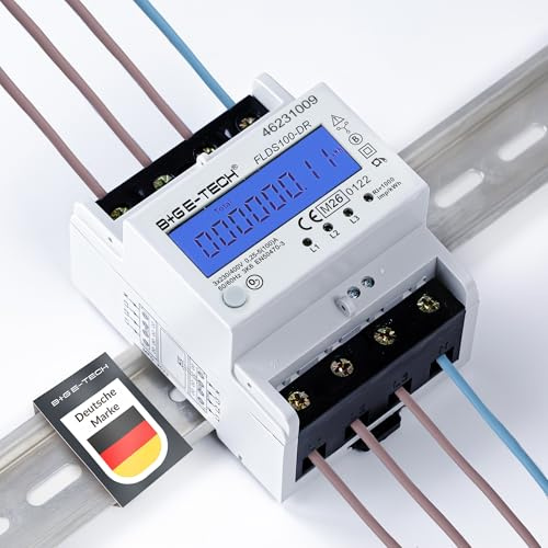 Stromzähler [FLDS100-DR] für Hutschiene mit Tageszählwerk (rückstellbar) und Lastanzeige, Drehstromzähler 100A, 3,9TE, S0, digital LCD beleuchtet (Blau - M26)