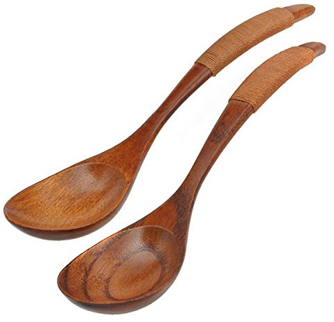 HugeStore 2 Stück Handgemacht Holz Löffel Suppenlöffel Holzwaren Löffel Kochlöffel