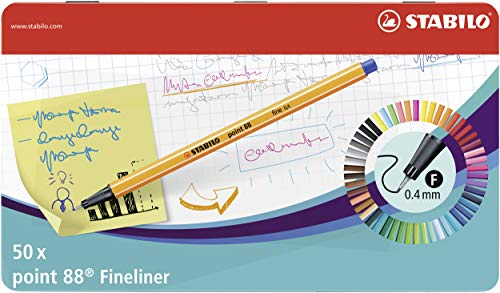 STABILO - Fineliner - point 88-50er Metalletui - mit 47 verschiedenen Farben - 2x blau, rot, schwarz