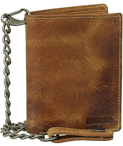 Ledershop24 Luxus Leder Bikerbörse mit Kette Biker Geldbörse Portemonnaie Geldbeutel 10 cm vers. Farben schwarz, braun, beige