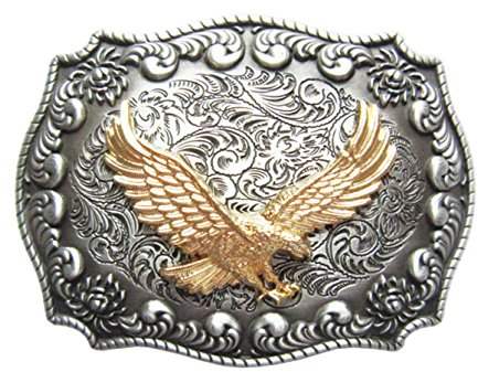 Schnalle123 Gürtelschnalle XXL 10.4 x 7.8 cm Wechselgürtel Western goldener Adler Cowboy Western Amerika- 3D Optik für Gürtel Schnalle Buckle - robuste Verarbeitung aus Metall - Modell 254