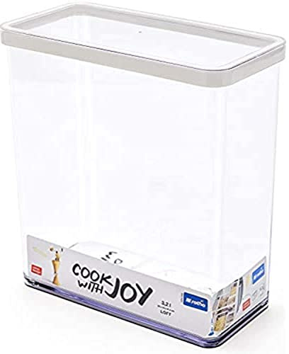 Rotho Loft, caja de almacenamiento rectangular de 3.2 l con tapa y sello, Plástico PP sin BPA, transparente, blanco, 3.2l 20.0 x 10.0 x 21.4 cm
