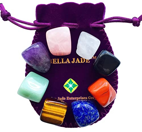 Bella Jade Healing Crystals for Use as 7 Chakra Stones, Worry Stones, Hot Spa Rock & Massage Stones for Grounding Balancing Soothing Meditation Reiki (Set of 8)