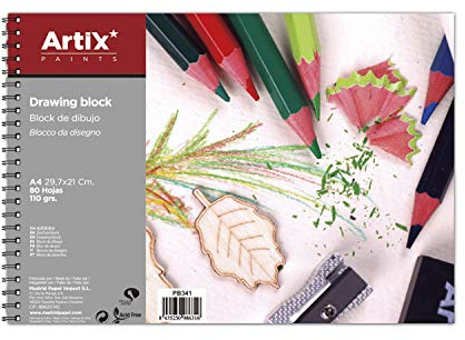 MP-ARTIX, Bloc de Dibujo, Tamaño A4, 80 Hojas de 110gr, Bloc de Bocetos con Espiral, 29.7x21 cm, Ideal para Dibujar con Carboncillo, Lápiz, Rotulador, Ceras o Pinturas