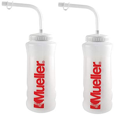 Mueller Quart Bottle w/ Straw, Natural Color w/ Red Letters