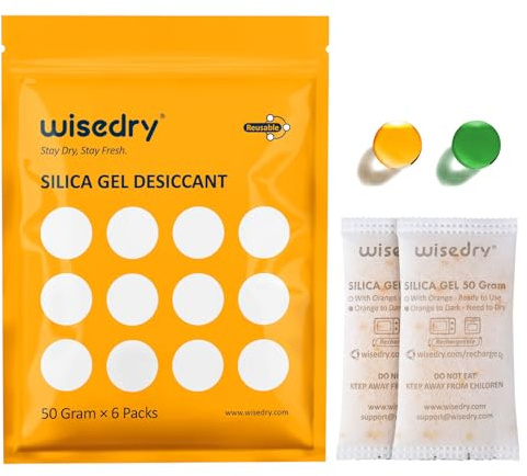 wisedry Silica Gel Beutel Trockenmittel regenerierbar mit Orangenperlen indikator für 3D Drucker Filament Trockner, Elektronik, Schmuck 50g 6Stk