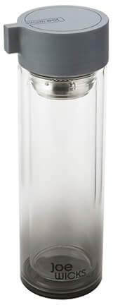 Joe Wicks - Hydration - 350ml Water Bottle - Crystal Glass - Tea/Fruit Infuser - BPA Free - Dishwasher Safe - Hot/Cold - Grey