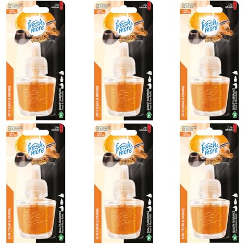 Fresh & More Nachfüllflakons für Duftstecker (6er Pack) Anti-Tabak & Orange, 19ml