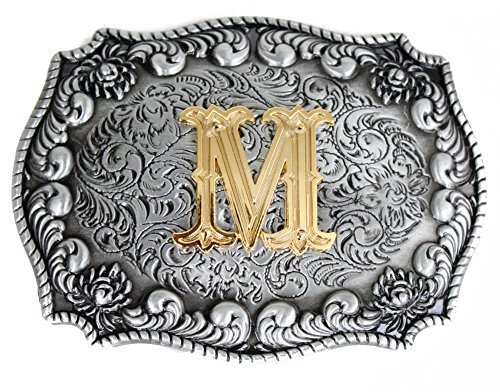 Herren Gürtelschnallen 3D englischer Buchstabe, Western-Stil, Cowboy-Alphabet, Initiale Buchstaben, Gürtelschnallen für Herren Gr. onesize, M
