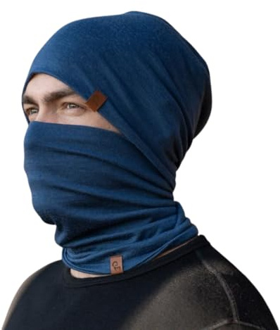 menique Herren 100% Merinowolle Beanie & Schlauchschal Set, Dünn und Weich | Atmungsaktive Thermomütze und Loop Schal, für Skifahren Joggen Wandern, leichter Halswärmer, temperaturregulierender Komfort