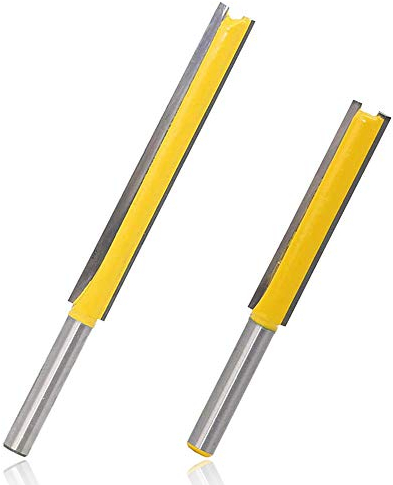 Mesee Set of 2 Pieces Extra Long Straight Router Bit Set, 1/4-Inch Shank Double Flute Straight Grooving Bits Trimming Cutter Woodworking Milling Tools with 2 & 3 Cutting Height
