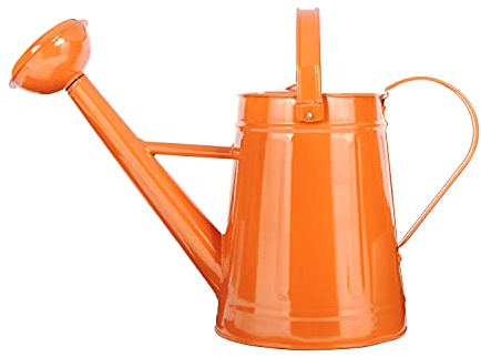 Tierra Garden Regadera de metal para exteriores, acero galvanizado de 1,2 galones con cabezal de rociador, color naranja