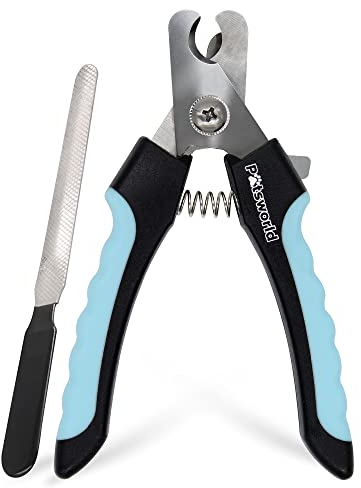 Pätsworld Profi Krallenschere für Hunde & Katzen - Sichere Krallenzange mit Abstandshalter - Katzen & Hunde Nagelschere mit Edelstahlklinge - Hunde Krallenschneider inkl. Nagelfeile (L)