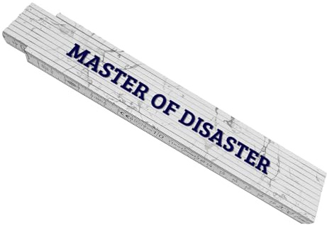 MASTER OF DISASTER Meterstab aus Holz mit Marmorhintergrund Maßstab Spruch Metermaß Gliedermaßstab bedruckt lustig weiß cool Geschenk zum Richtfest stabil Geschenkidee praktisch