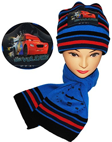 alles-meine.de GmbH 2 TLG. Set: Mütze + Schal - Cars/Lightning McQueen - für Kinder - 2 bis 8 Jahre - Jungen - Schalset/Winterset - Strickmütze - Beanie - Auto mit Tacho ..