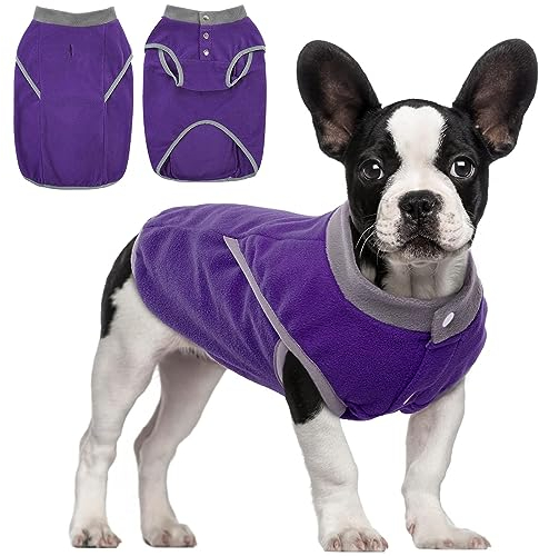 KATZINST Hunde Fleecejacke, Hundepullover Fleece, hundemantel Fleece, Wendefarbe Hundefleecepulli mit Reissverschluss, Warm Hundepulli für Mittelgroße Hunde Labrador Bulldogge, Lila M