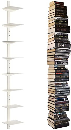 ART-GIFTREE Mensole galleggianti per libri da parete, libreria galleggiante invisibile a 8 ripiani, torre per libri con dorso verticale, montaggio a parete e salvaspazio, organizer per libri in