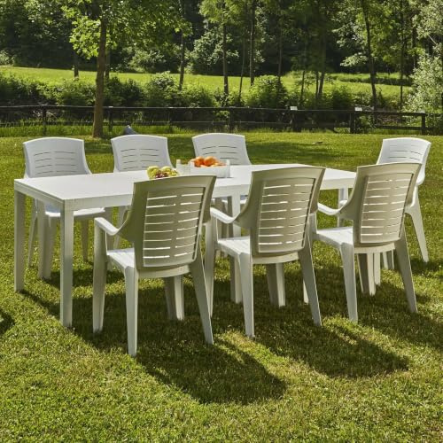Dmora - Tavolo da esterno Susa, Tavolo rettangolare allungabile da pranzo, Tavolo da giardino estensibile, 100% Made in Italy, 150x90h72 cm, Bianco