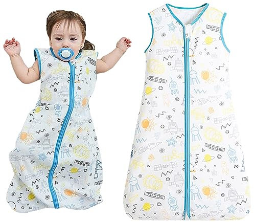 SJBAUTYO Schlafsack Baby Sommerschlafsack, Kinder Schlafanzug ohne Ärmel für Sommer,0.5 Tog Babyschlafsack 100% Baumwolle atmungsaktiv Babyschlafsack (Panda-Muster, M(6-12 Months),70-85CM)