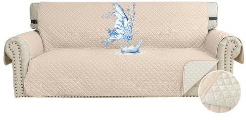 CYCMACO Wasserdicht Sofa Überzug 3 Sitzer, Couch Bezug Haustier Katze Hunde, Sofaschoner rutschfest, Universal Couchüberzug Waschbar, Sofa Covers Mit Armlehnen, Beige