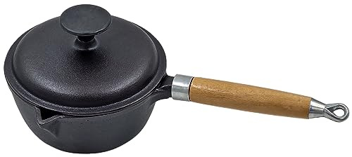 matrasa Dutch Pan Grill Kaserolle mit Ausguss - Dutch Oven Stilkasserolle - Feuertopf Grillpfanne Gusseisen 1 L 19x9cm