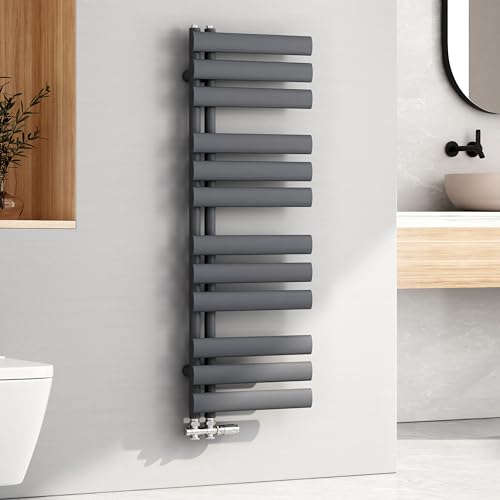 EMKE Oval Handtuchheizkörper 1120x400 mm, Badheizkörper Handtuchhalter Handtuchheizkörper Seitenanschluss Handtuchwärmer Handtuchtrockner Heizkörper Bad Anthrazit 408 Watt