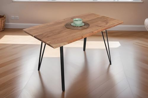 SAM Baumkantentisch 140x80 cm Celia, Akazienholz naturfarben + massiv, echte Baumkante, Esstisch aus Massivholz, Esszimmertisch mit Metallgestell Schwarz