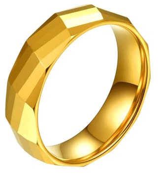 Whoiy Gold Ringe Freundschaftsringe Poliert, Herren Ausgefallene Verlobungsringe 6MM Schlicht Band Wolframcarbid Ringe mit Gravur Größe 67 (21.3)