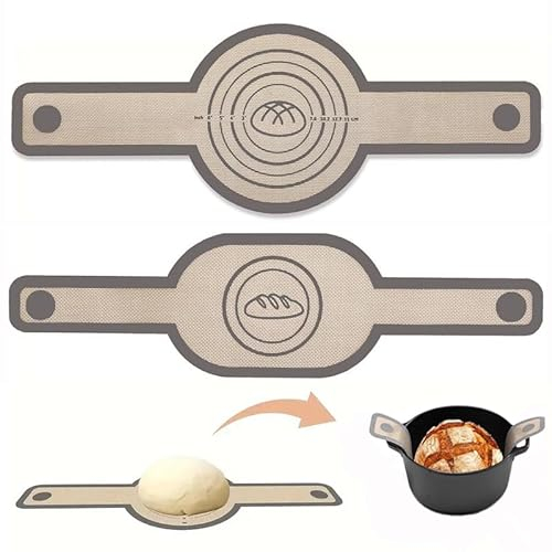 Confezione da 2 Imbracatura per pane ovale e rotonda in silicone per forno olandese, tappetino da forno in silicone antiaderente, con manici lunghi, fodera per il trasferimento dell'impasto