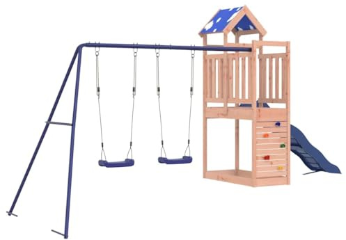 vidaXL Spielturm, Klettergerüst mit Rutsche Schaukeln Kletterwand, Kinder Kletterturm Spiel-Zubehör für Garten, Holz Spielplatz Spielhaus, Massivholz Douglasie