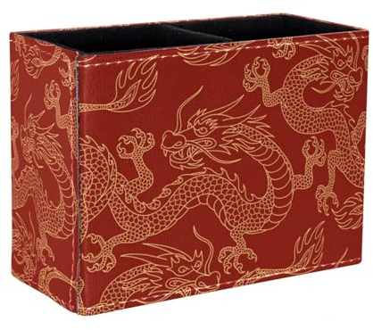 Stifthalter, quadratischer Stifthalter für den Schreibtisch, chinesische Drachen kämpfen Gold auf rotem Hintergrund, Muster, Stiftebecher, Make-up-Pinselhalter, Ständer, Display, Schreibtisch,