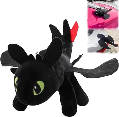 UUIVIRS Dragon Plüschpuppe Black, Zahnlose Kleine Drachen Plüsch Spielzeug Puppe Mit Saugnäpfen, Verwendet Für Helm, Auto, Motorrad Dach Schiebedach Dekoratio