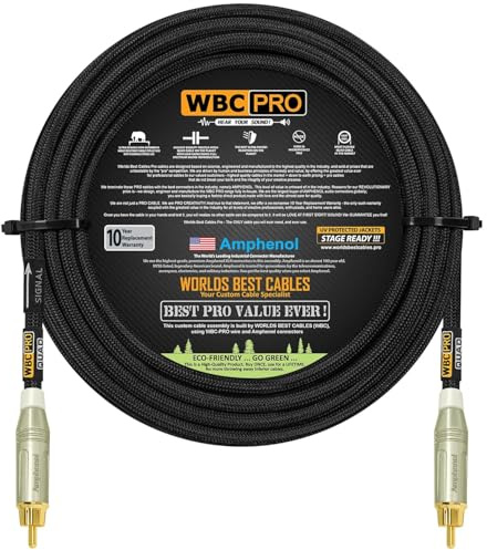 75 Foot - WBC-PRO-Quad Ultra-Silent, Ultra-Flexible, Star-Quad Center-Channel, Subwoofer Cable with Amphenol ACPR-SWH Die-Cast, Gold Plated RCA Connectors & Black Tweed Jacket – Directional Design