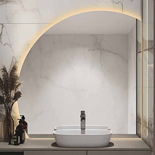 Specchio da Parete a Mezzaluna da 36, Specchio da Bagno antiappannamento, Specchio cosmetico a LED con Luce Bianca/Calda, Specchio Decorativo retroilluminato per Ingresso, Antideflagrante (