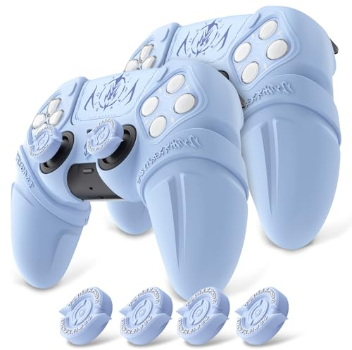 PlayVital 2 Set Runes Edition Silicone Cover Skin for ps5 Controller with Thumb Grips & Touchpad Skin & D-pad Area Sticker, Anti-slip Controller Grip Case Compatible with ps5 Charging Dock- Blue