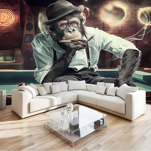 Salle De Billard Papier Peint Intissé 3D Singe De Dessin Animé Décoration Murale Moderne, Pour Chambre Enfants, Salon & Bureau 300x210 cm