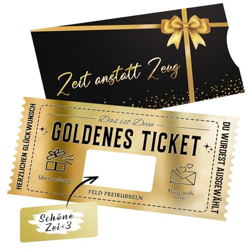Goldenes Ticket, Gutschein zum Selber Ausfüllen mit Rubbellos Umschlag, Personalisierte Lustige Geschenke, Geburtstagsgeschenk Geburtstagskarte für Frauen Beste Freundin Männer - Zeit Anstatt Zeug
