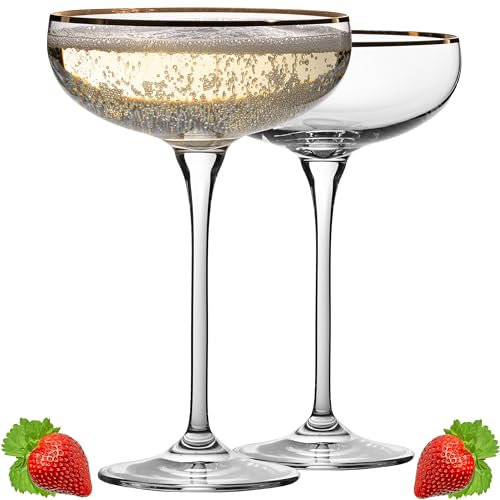 Imperial Lot de 2 coupes à champagne avec bord doré en cristal vintage 270 ml