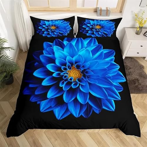 BJCJGGL Bettwäsche 220x240 Blaue Chrysantheme Bettwäsche-Set mit Reißverschluss Schließung und 2 Kopfkissenbezug 80x80 cm - Weicher Atmungsaktive Mikrofaser Bettbezug für Erwachsene Kinder