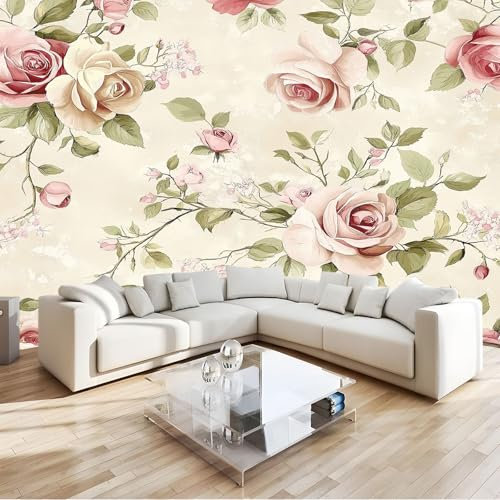 Générique Papier peint photo intissé - Roses Rétro - Photo murale amovible - 400 x 280 cm - Papier peint photo Esthétique shabby chic pour chambre d'enfant