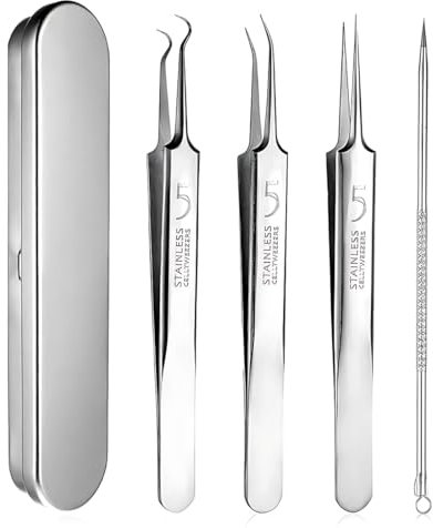 VONJUMA 4 Pièces Extracteur Point Noir Pincettes À Boutons Ensemble De Dissolvant De Comédons En Acier Inoxydable Presse Comédons Pincettes À Points Noirs Dissolvant De Points Noirs