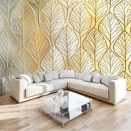 JEDTAKCT 300X210Cm Seidetapete Luxusblättertapete Elegance Tapete Im 3D Pflanzen Design Tapete Wandtapete Wohnzimmer Schlafzimmer Flur Strukturtapete